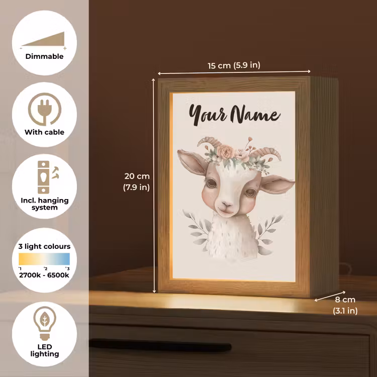 Geit - Dier - Bohemian - Bloemen - Boho Light Box met kabel (Kinderlampje) klein -USP_EN