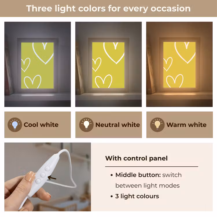 Groen - Hartjes - Wit Light Box met kabel (Kinderlampje) klein -USP_lichtkleurEN
