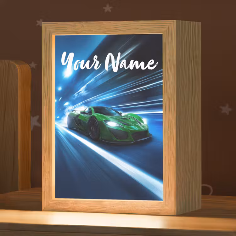 Groene racewagen - Blauw - Neon - Licht Light Box met kabel (Kinderlampje) klein -zzz_3d_website