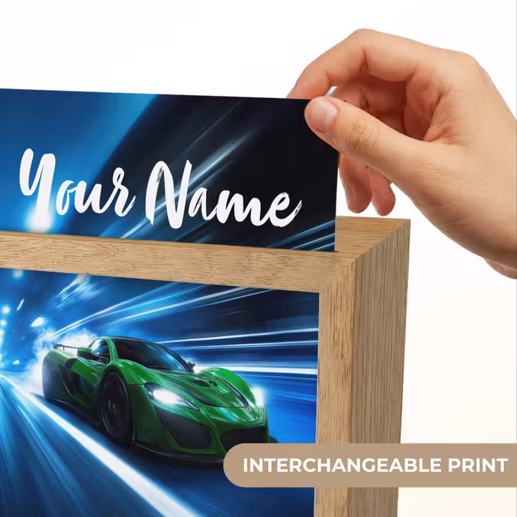Groene racewagen - Blauw - Neon - Licht Light Box met kabel (Kinderlampje) klein -USP_websiteprintEN