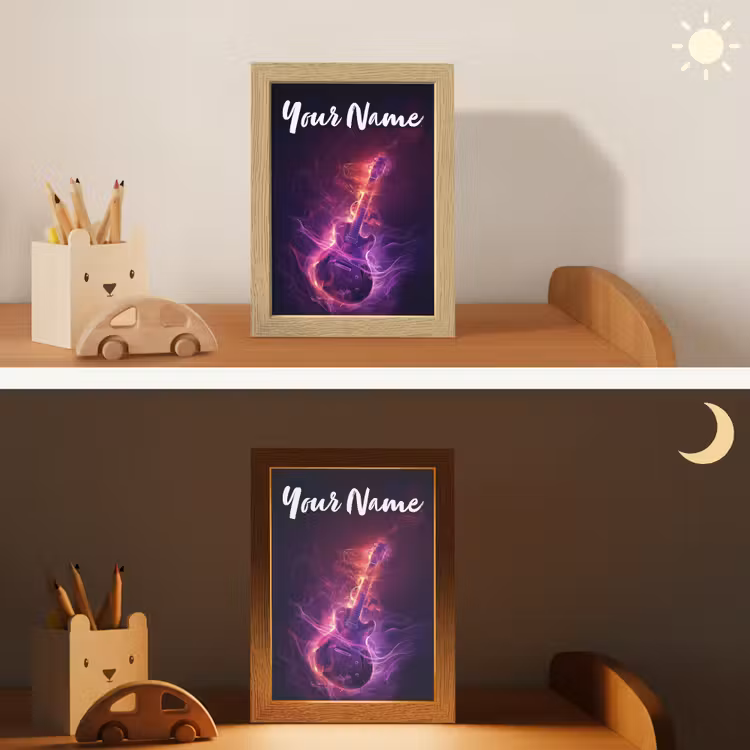Gitaar - Muziek - Rook - Paars Light Box met kabel (Kinderlampje) klein -sfeer3_kind
