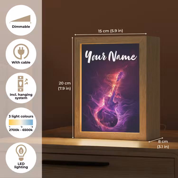 Gitaar - Muziek - Rook - Paars Light Box met kabel (Kinderlampje) klein -USP_EN