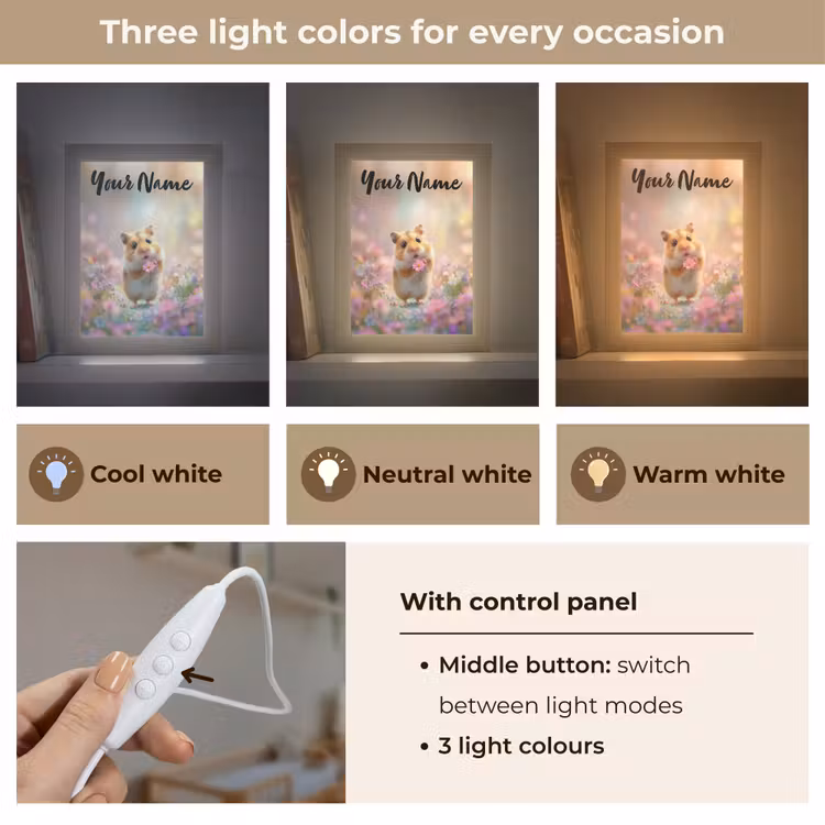 Hamster - Bloemen - Roze - Oranje Light Box met kabel (Kinderlampje) klein -USP_lichtkleurEN