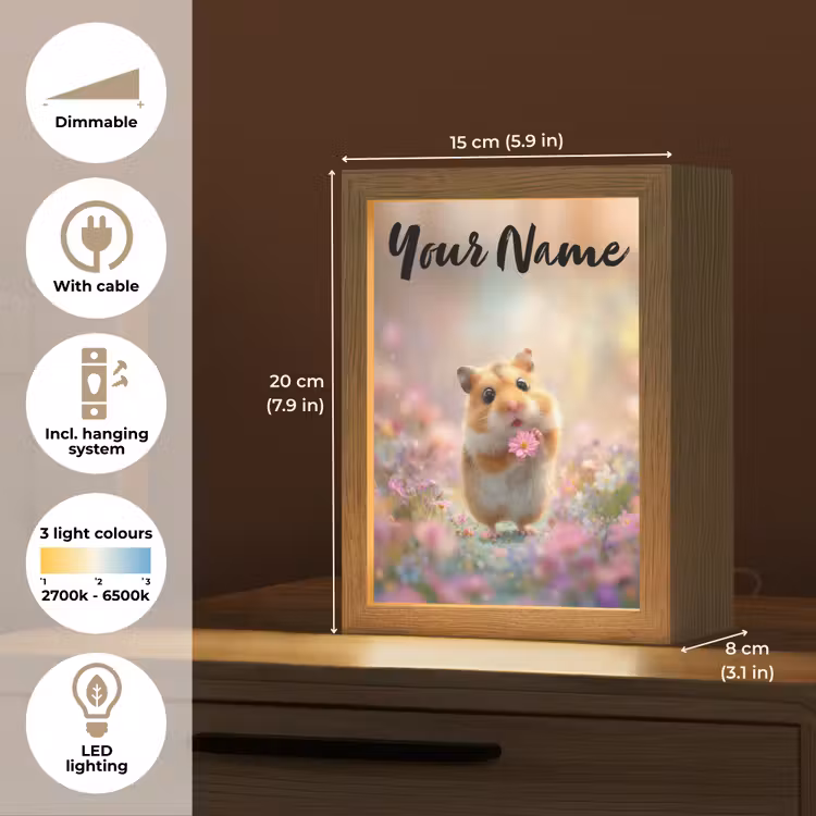 Hamster - Bloemen - Roze - Oranje Light Box met kabel (Kinderlampje) klein -USP_EN