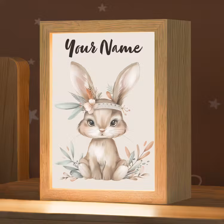 Haas - Dier - Bohemian - Pastel kleuren Light Box met kabel (Kinderlampje) klein -zzz_3d_website