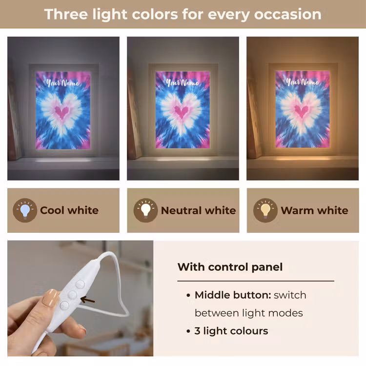 Hartje - Blauw - Tie Dye Light Box met kabel (Kinderlampje) klein -USP_lichtkleurEN