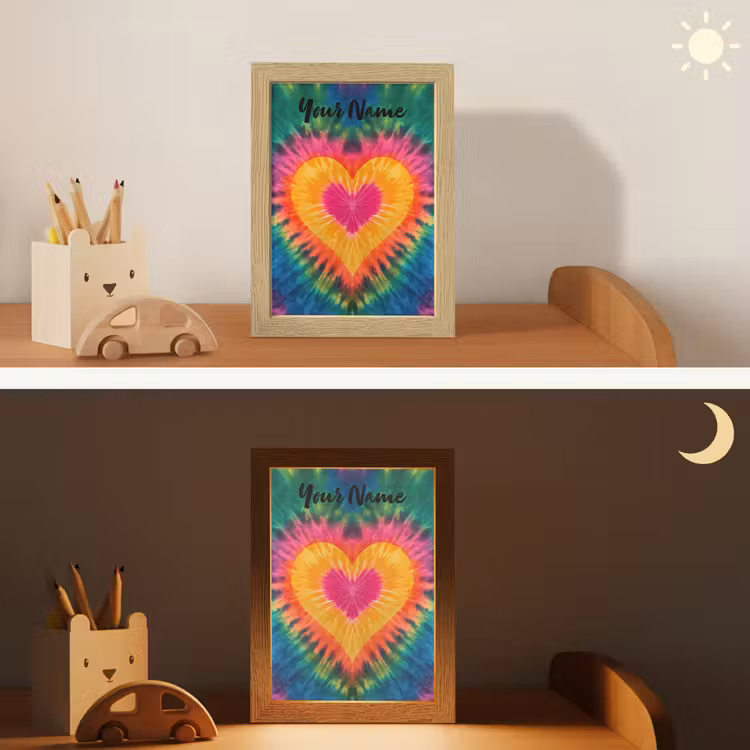 Hart - Kleurrijk - Regenboog - Tie Dye Light Box met kabel (Kinderlampje) klein -sfeer3_kind