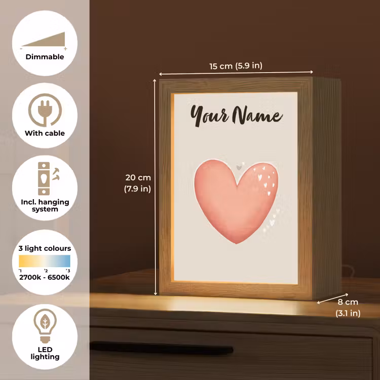 Hart - Rood - Minimalistisch Light Box met kabel (Kinderlampje) klein -USP_EN