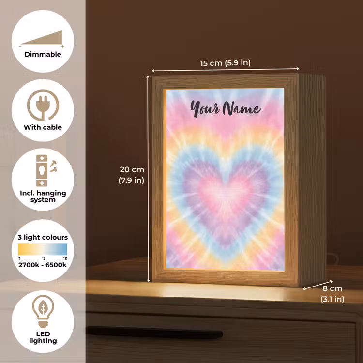 Hartvorm - Tie Dye - Pastelkleuren Light Box met kabel (Kinderlampje) klein -USP_EN