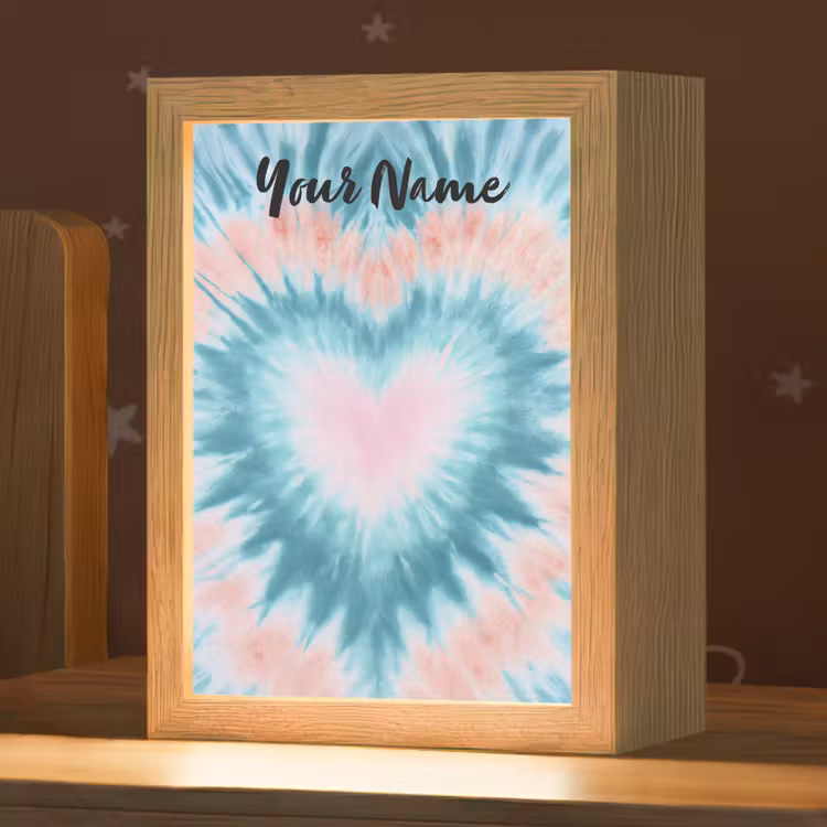 Hartvormig - Tie dye - Lichtblauw - Pasteltinten Light Box met kabel (Kinderlampje) klein -zzz_3d_website