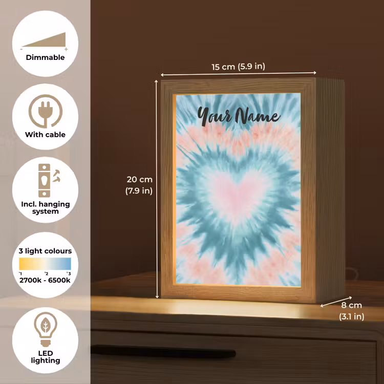 Hartvormig - Tie dye - Lichtblauw - Pasteltinten Light Box met kabel (Kinderlampje) klein -USP_EN
