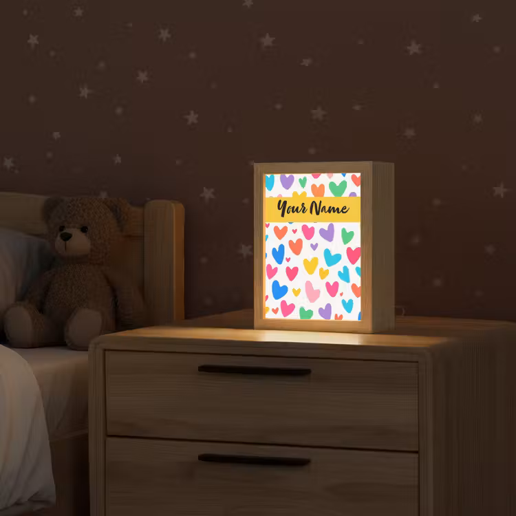 Hartjes - Kleurrijk - Patroon Light Box met kabel (Kinderlampje) klein -sfeer1_kind