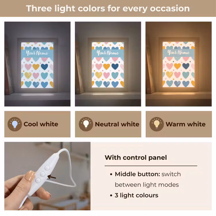 Hartjes - Pastel - Patroon Light Box met kabel (Kinderlampje) klein -USP_lichtkleurEN