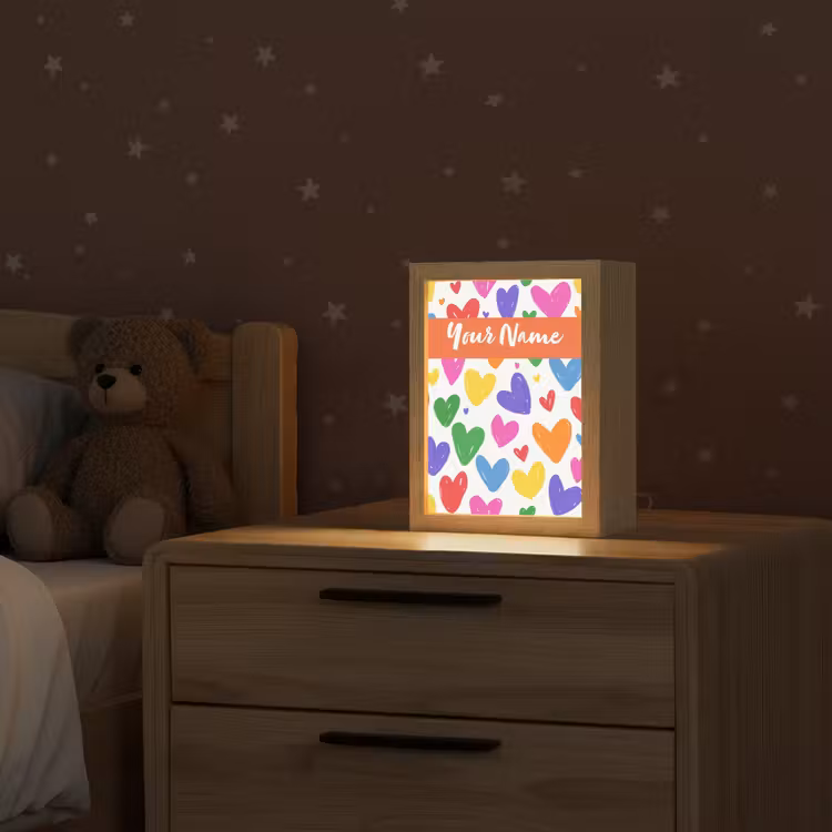 Hartjes - Patroon - Kleurrijk Light Box met kabel (Kinderlampje) klein -sfeer1_kind
