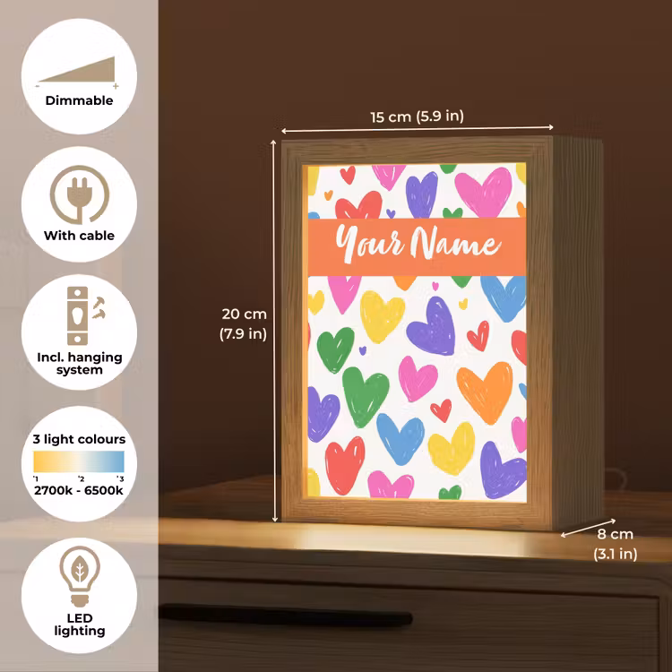Hartjes - Patroon - Kleurrijk Light Box met kabel (Kinderlampje) klein -USP_EN