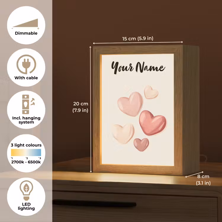 Hartjes - Roze - Minimalistisch - Illustratie Light Box met kabel (Kinderlampje) klein -USP_EN