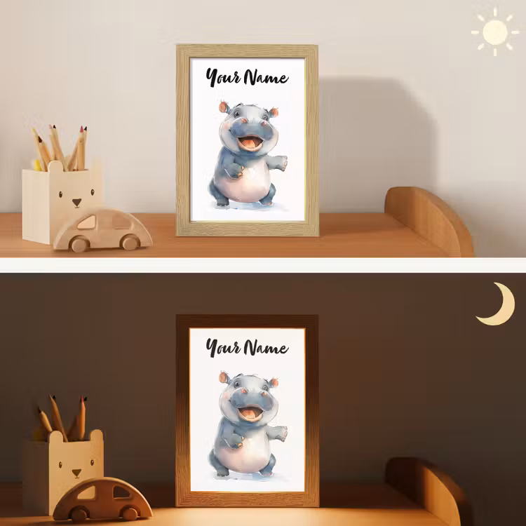 Nijlpaard - Baby dier - Dieren Light Box met kabel (Kinderlampje) klein -sfeer3_kind