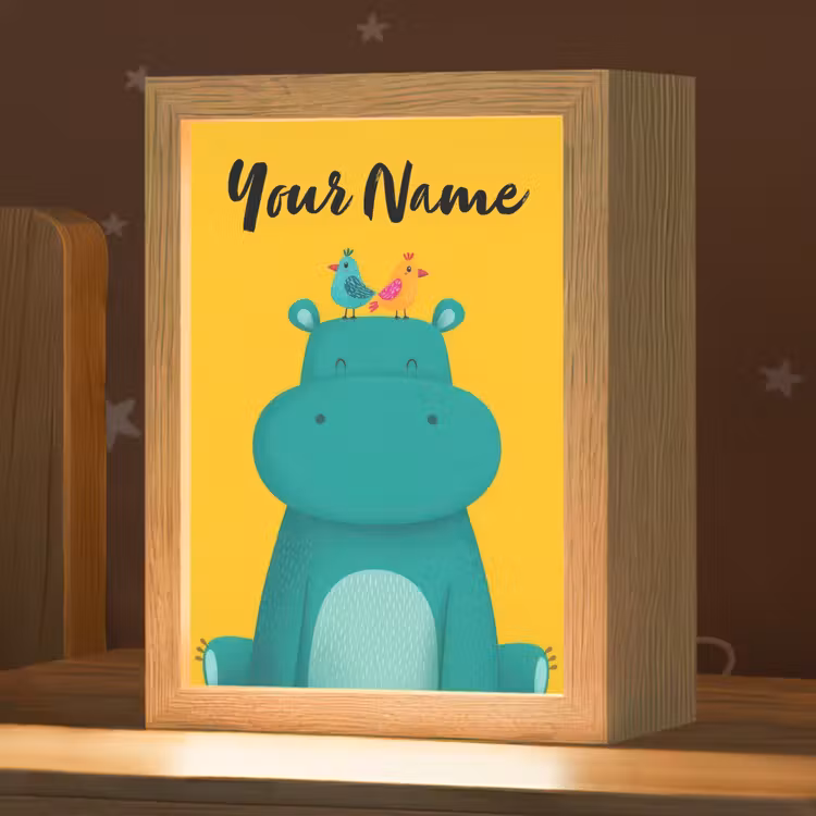 Nijlpaard - Vogels - Groen - Geel Light Box met kabel (Kinderlampje) klein -zzz_3d_website