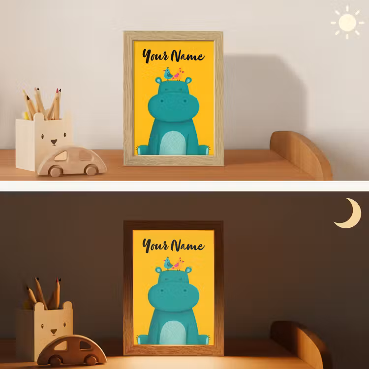 Nijlpaard - Vogels - Groen - Geel Light Box met kabel (Kinderlampje) klein -sfeer3_kind