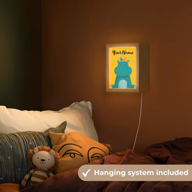 Nijlpaard - Vogels - Groen - Geel Light Box met kabel (Kinderlampje) klein -sfeer5_kind_EN