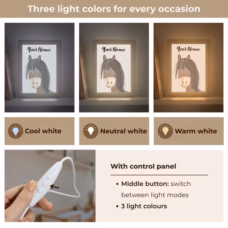 Paard - Dier - Pastel kleuren - Paarden Light Box met kabel (Kinderlampje) klein -USP_lichtkleurEN