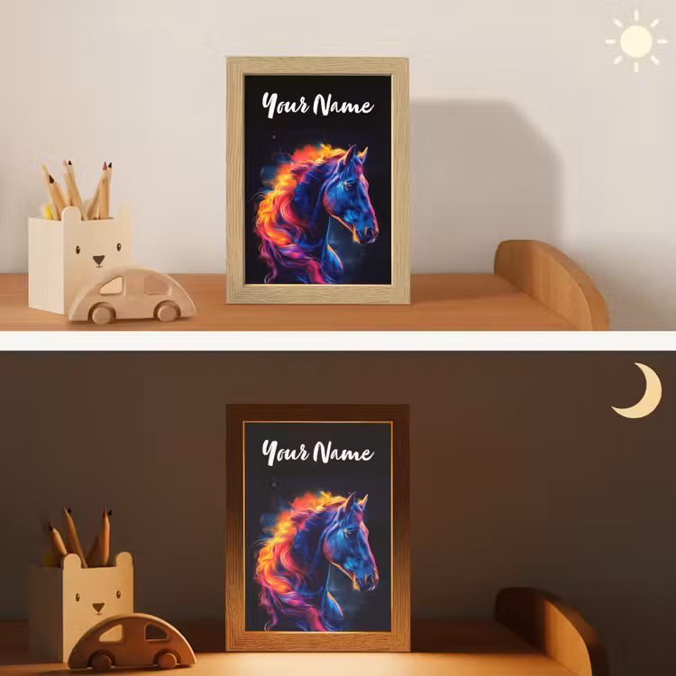 Paard - Dier - Rook - Zwart - Kleuren Light Box met kabel (Kinderlampje) klein -sfeer3_kind