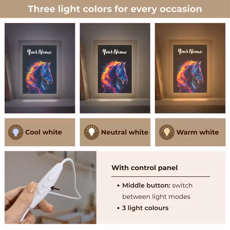Paard - Dier - Rook - Zwart - Kleuren Light Box met kabel (Kinderlampje) klein -USP_lichtkleurEN