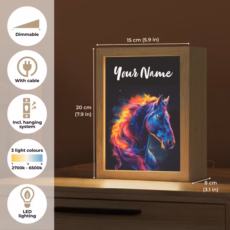 Paard - Dier - Rook - Zwart - Kleuren Light Box met kabel (Kinderlampje) klein -USP_EN