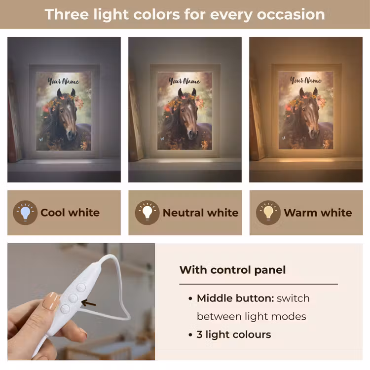 Paard - Dieren - Bloemen - Bos - Vlinder Light Box met kabel (Kinderlampje) klein -USP_lichtkleurEN
