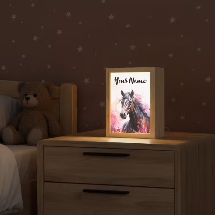 Paard - Dieren - Meisje - Roze Light Box met kabel (Kinderlampje) klein -sfeer1_kind
