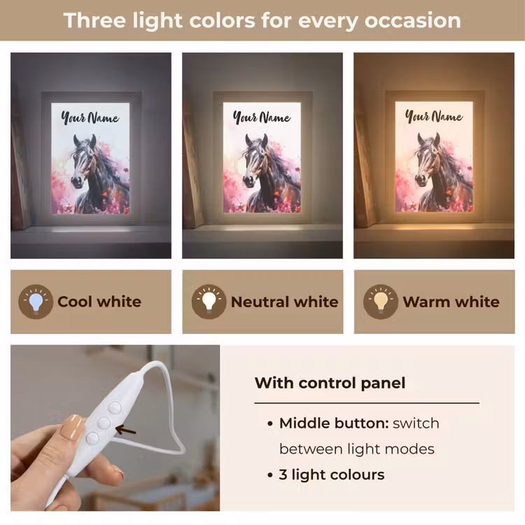 Paard - Dieren - Meisje - Roze Light Box met kabel (Kinderlampje) klein -USP_lichtkleurEN