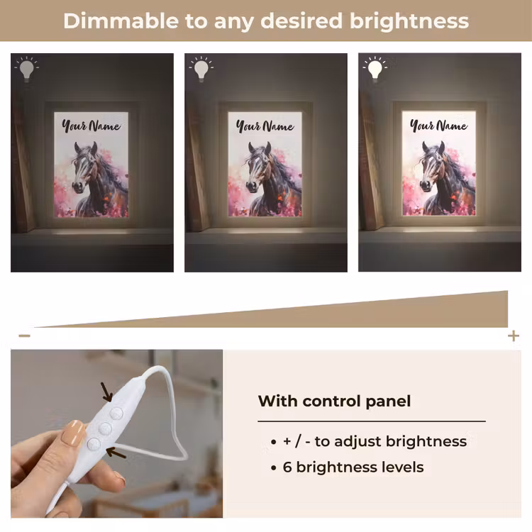 Paard - Dieren - Meisje - Roze Light Box met kabel (Kinderlampje) klein -USP_dimbaarEN