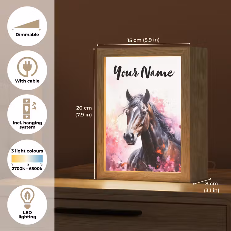 Paard - Dieren - Meisje - Roze Light Box met kabel (Kinderlampje) klein -USP_EN