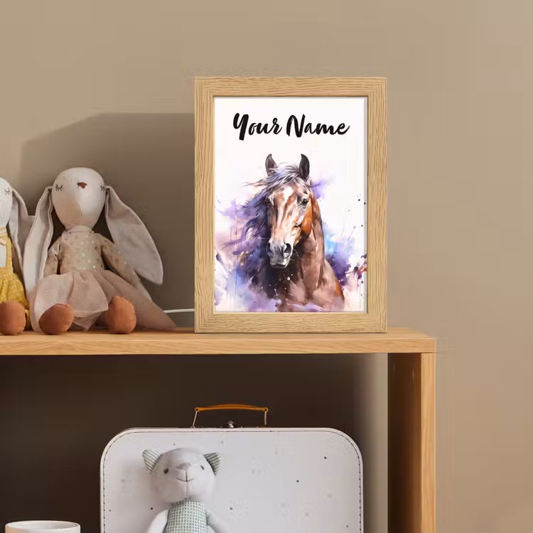 Paard - Dieren - Meisjes - Paars - Bruin Light Box met kabel (Kinderlampje) klein -sfeer2_kind