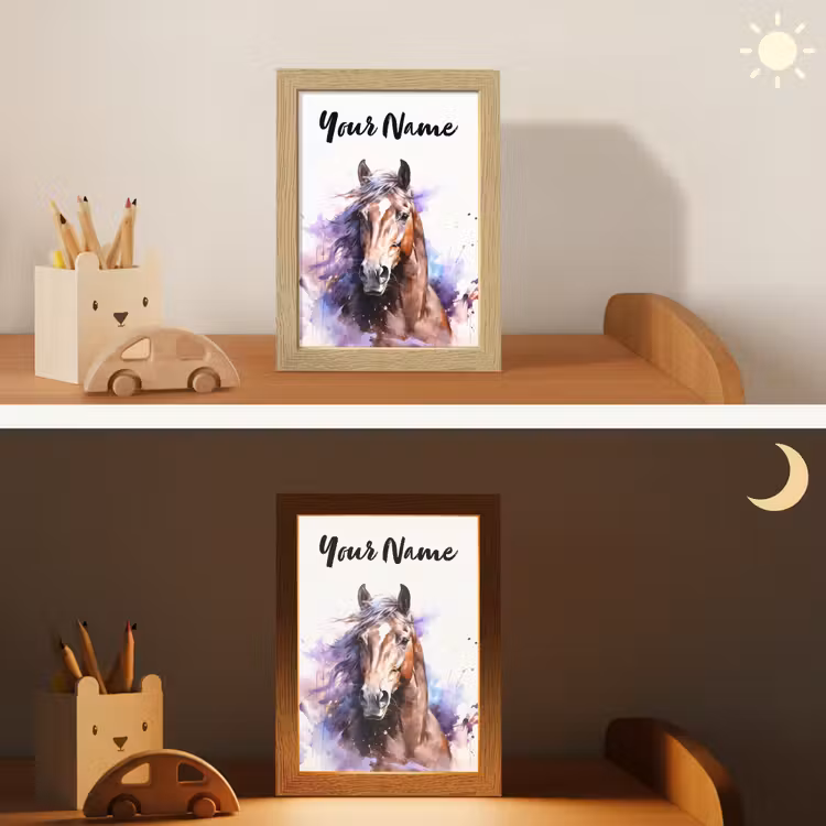 Paard - Dieren - Meisjes - Paars - Bruin Light Box met kabel (Kinderlampje) klein -sfeer3_kind
