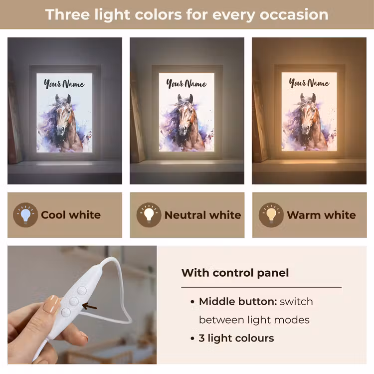 Paard - Dieren - Meisjes - Paars - Bruin Light Box met kabel (Kinderlampje) klein -USP_lichtkleurEN