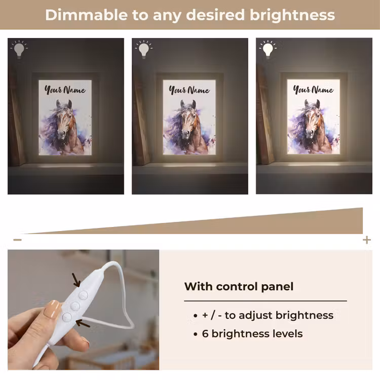 Paard - Dieren - Meisjes - Paars - Bruin Light Box met kabel (Kinderlampje) klein -USP_dimbaarEN