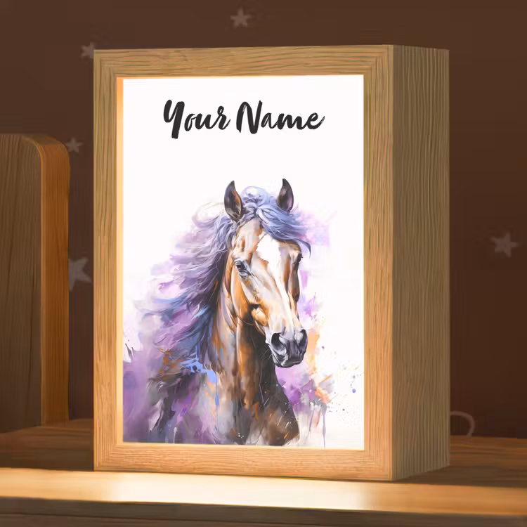 Paard - Dieren - Meiden - Paars - Bruin Light Box met kabel (Kinderlampje) klein -zzz_3d_website