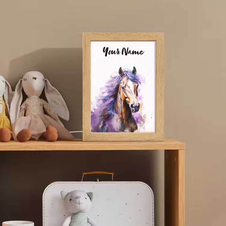 Paard - Dieren - Meiden - Paars - Bruin Light Box met kabel (Kinderlampje) klein -sfeer2_kind