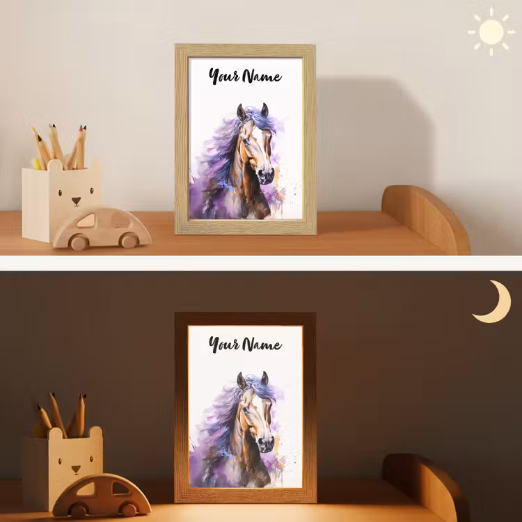 Paard - Dieren - Meiden - Paars - Bruin Light Box met kabel (Kinderlampje) klein -sfeer3_kind