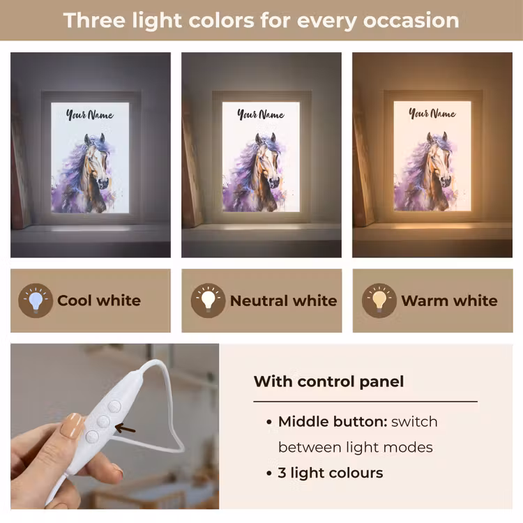 Paard - Dieren - Meiden - Paars - Bruin Light Box met kabel (Kinderlampje) klein -USP_lichtkleurEN