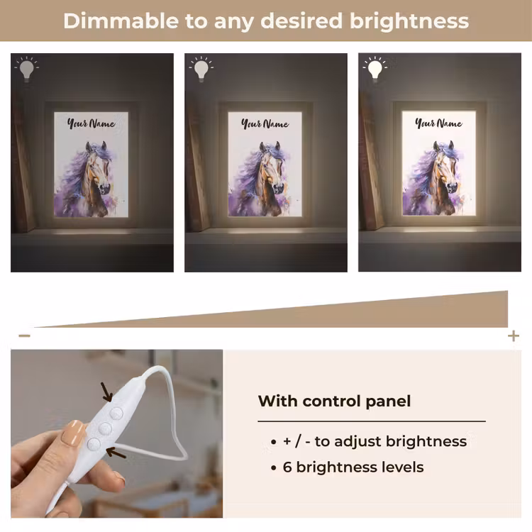 Paard - Dieren - Meiden - Paars - Bruin Light Box met kabel (Kinderlampje) klein -USP_dimbaarEN