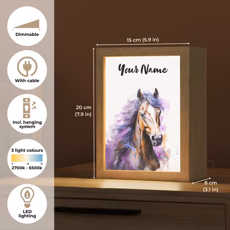Paard - Dieren - Meiden - Paars - Bruin Light Box met kabel (Kinderlampje) klein -USP_EN