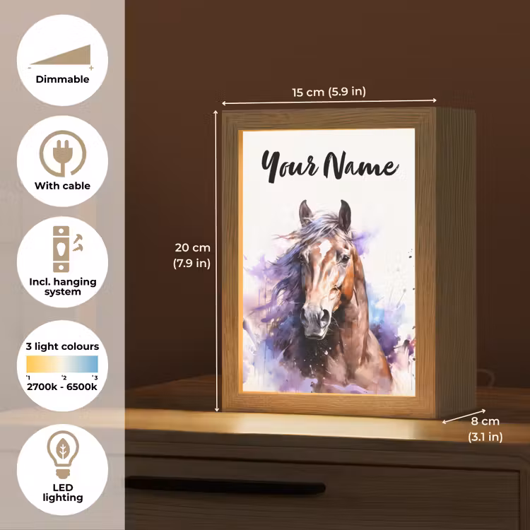 Paard - Dieren - Meisjes - Paars - Bruin Light Box met kabel (Kinderlampje) klein -USP_EN