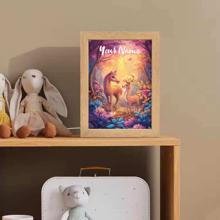 Paard - Hert - Sprookjesbos - Paars Light Box met kabel (Kinderlampje) klein -sfeer2_kind