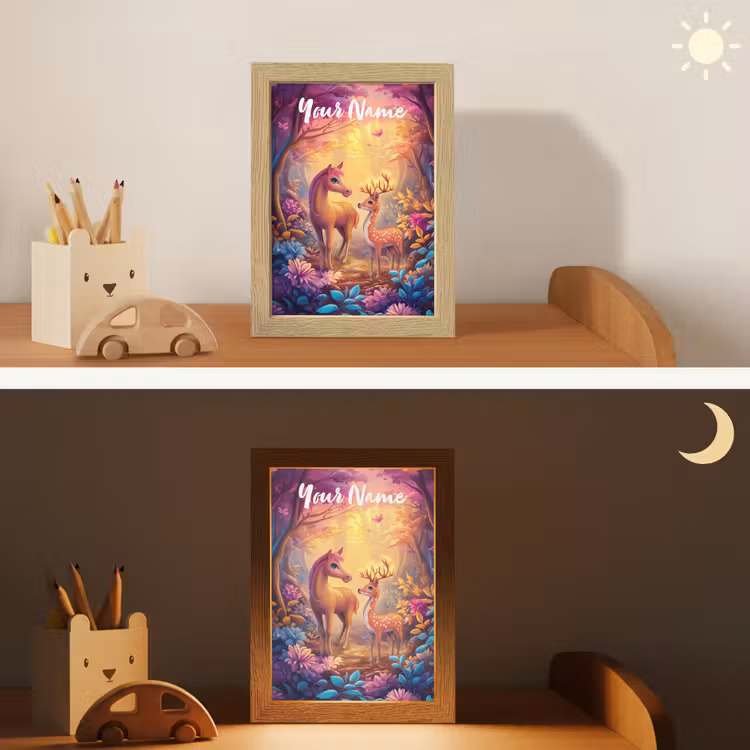 Paard - Hert - Sprookjesbos - Paars Light Box met kabel (Kinderlampje) klein -sfeer3_kind