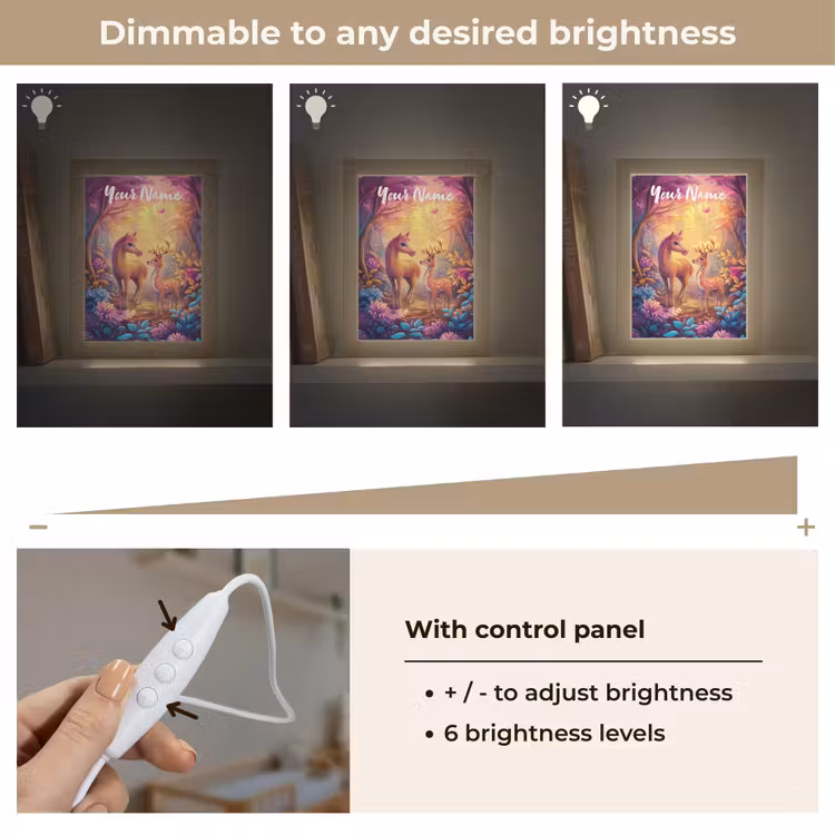 Paard - Hert - Sprookjesbos - Paars Light Box met kabel (Kinderlampje) klein -USP_dimbaarEN