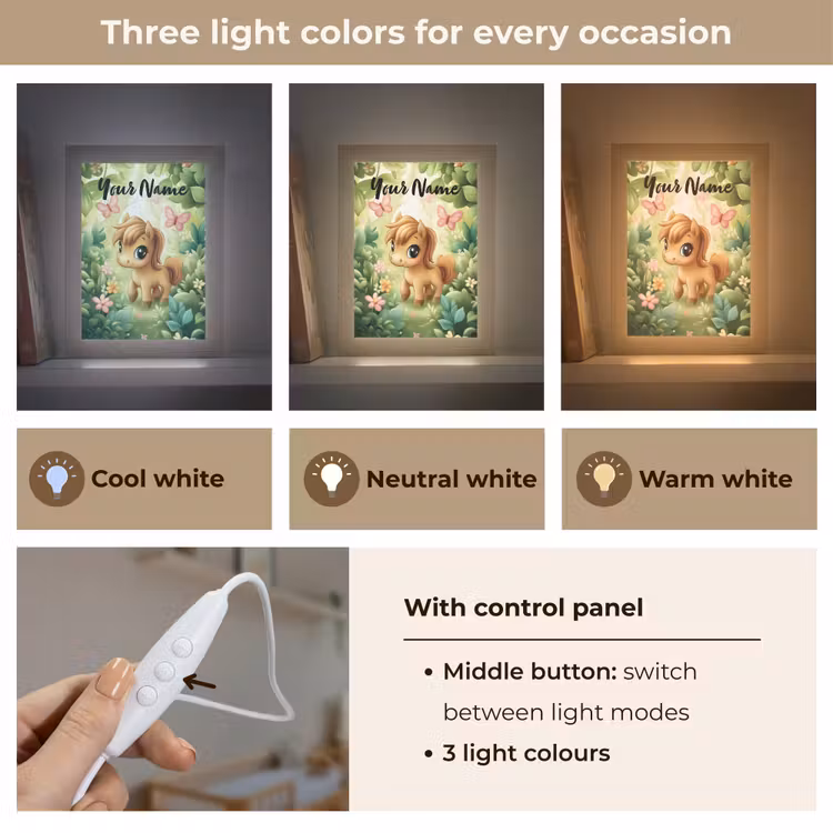 Paard - Bloemen - Vlinders Light Box met kabel (Kinderlampje) klein -USP_lichtkleurEN