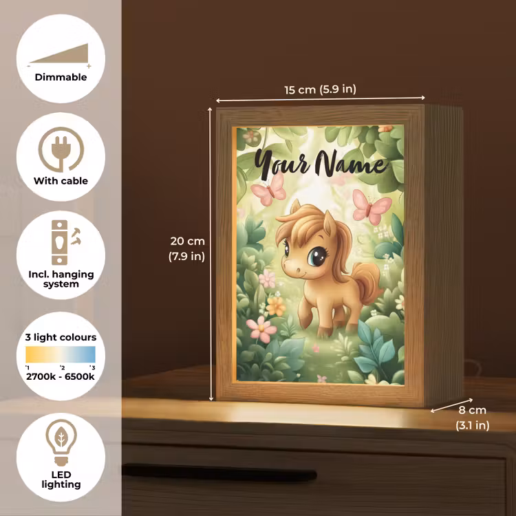 Paard - Bloemen - Vlinders Light Box met kabel (Kinderlampje) klein -USP_EN