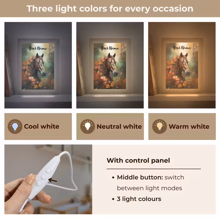 Paard - Bloemen - Natuur - Dieren - Bos - Oranje Light Box met kabel (Kinderlampje) klein -USP_lichtkleurEN
